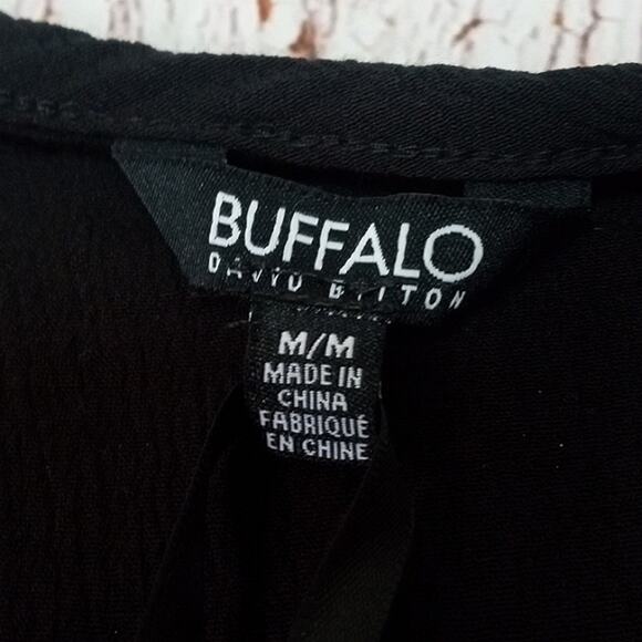 Buffalo David Bitton NWT Black Blouse With Lattice Detail Womens Size Medium - Picture 2 of 8
